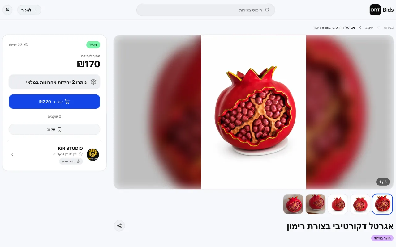 A DRT Bids listing page with a photo gallery and buy box